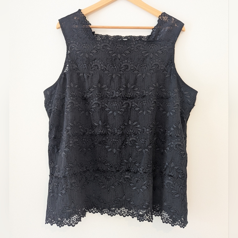Penningtons 3X Black Floral Lace Top Romantic Whimsigoth Elegant Sexy Plus Size